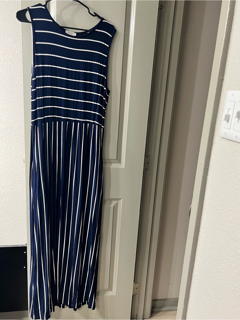 Sleeveless Navy & White Stripe Maxi Dress - Classic Casual